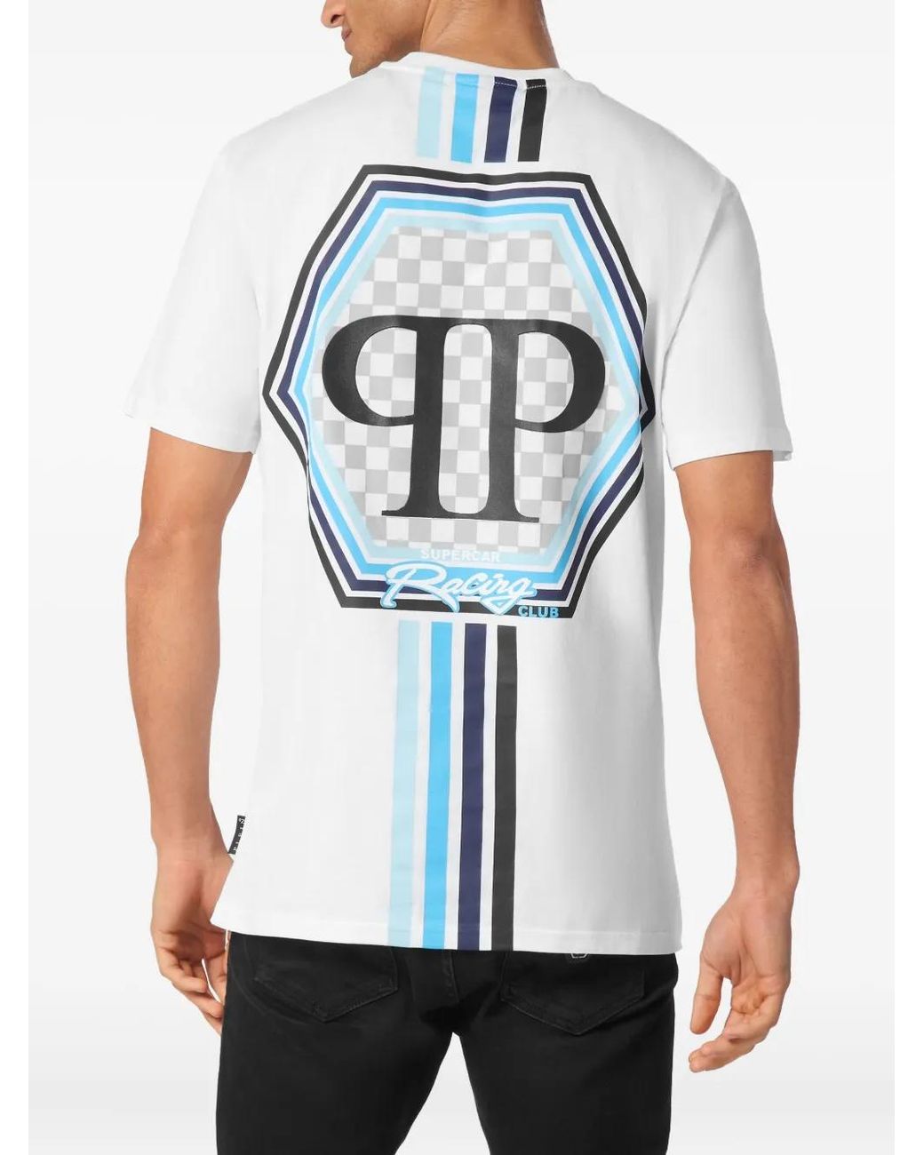 Philipp Plein White Stripes Hexagon T-Shirt for men