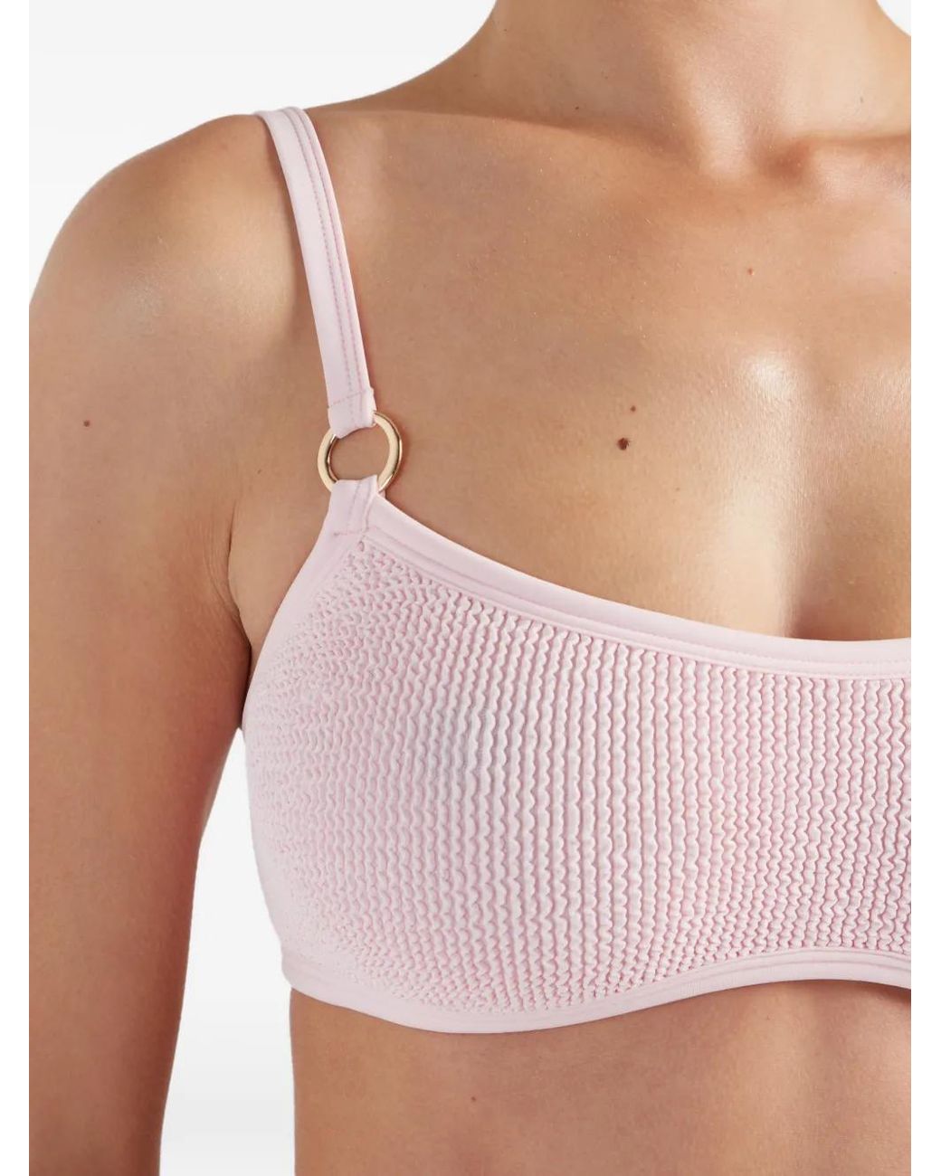 Hunza G Pink Iris Crinkle-Effect Bikini
