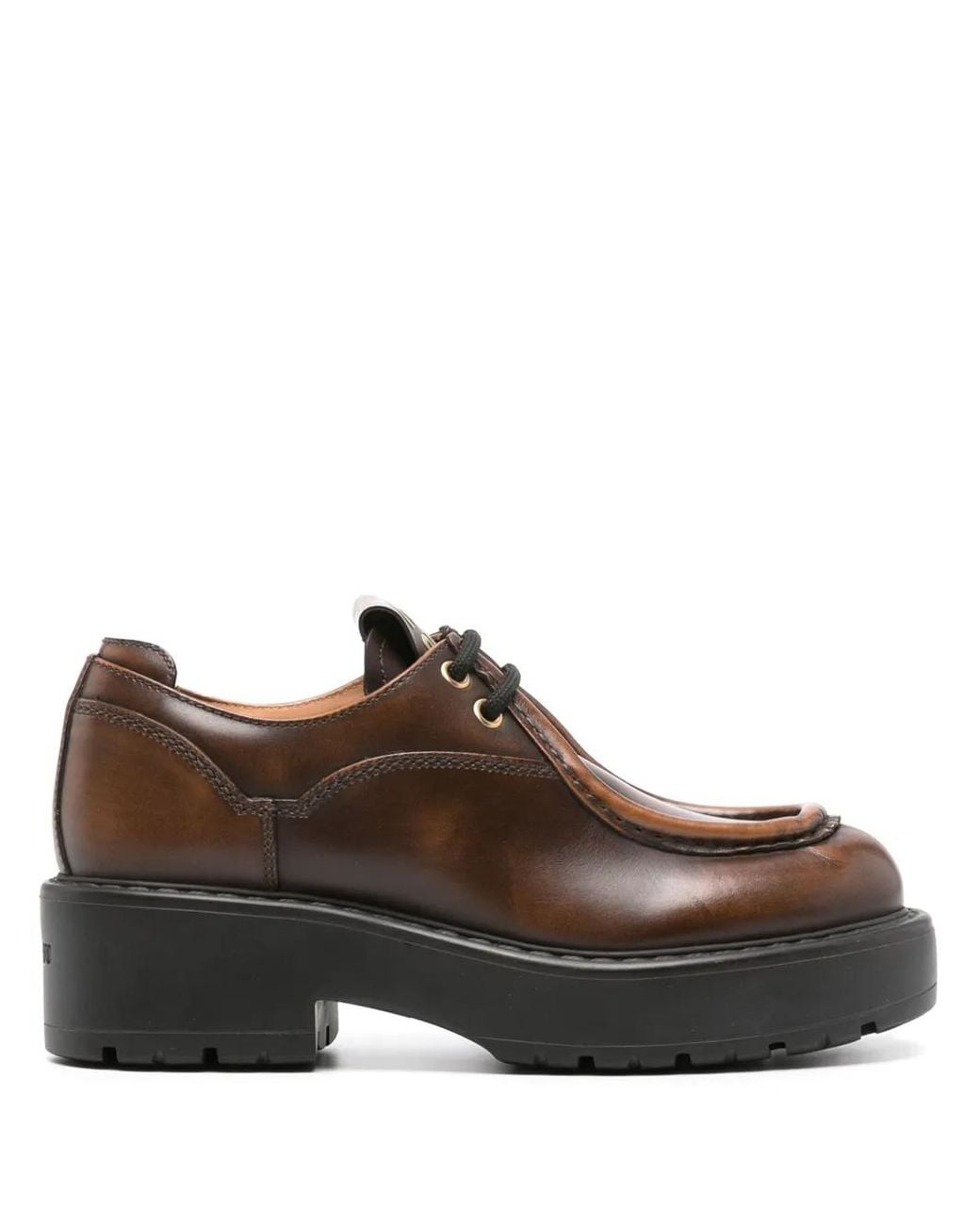 Miu Miu Brown Logo-Patch Leather Loafers