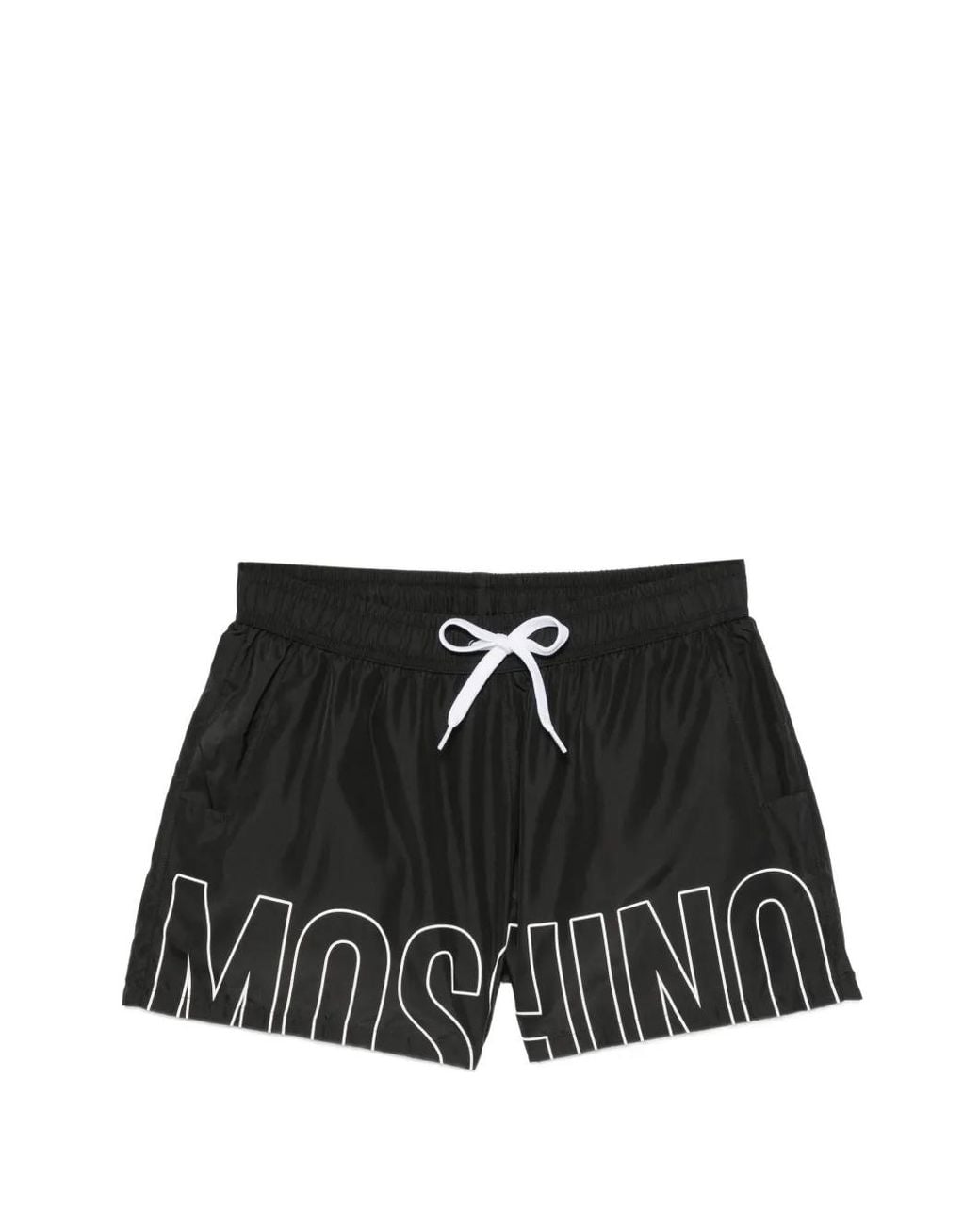 Moschino Black Bold Lettering Contrast Drawstring Swim Shorts for men