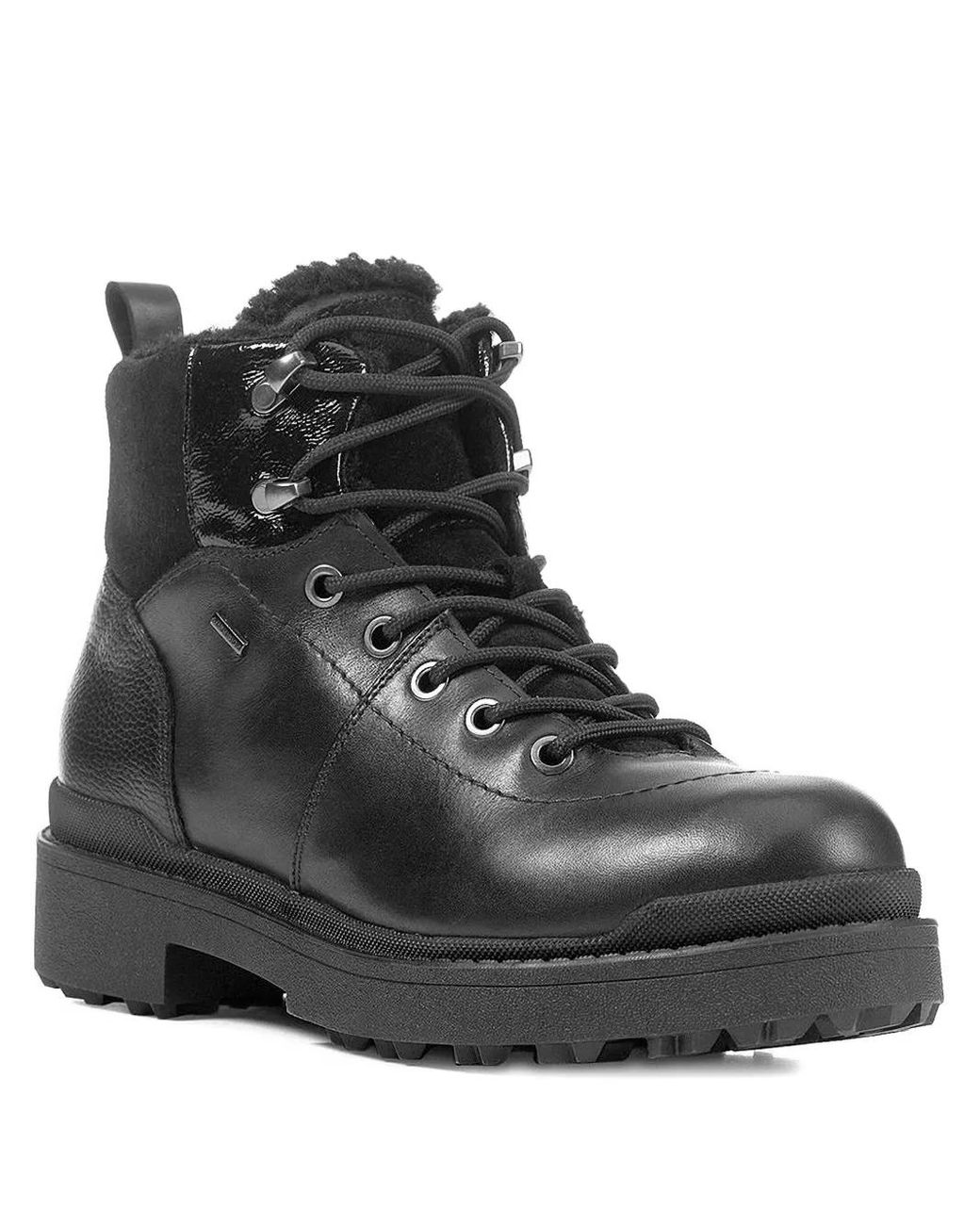 Geox Black Lace-Up Shearling-Lined Boots