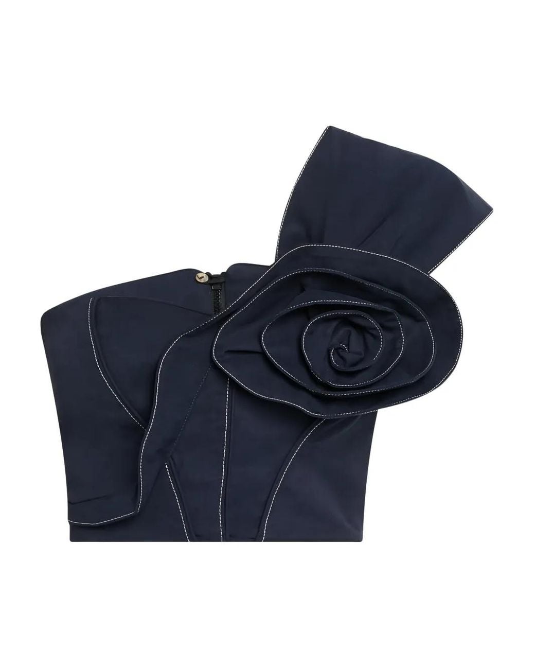 JBQ Blue Blaire Asymmetrical Rose-Detail Top