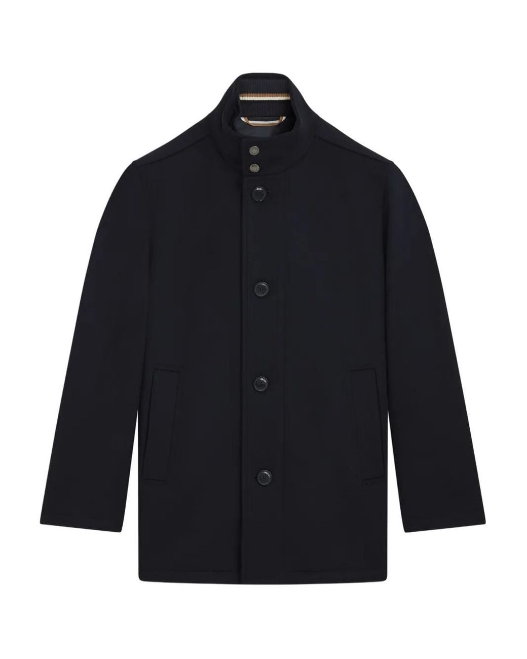 Boss Blue High-Neck Single-Breasted Coat for men