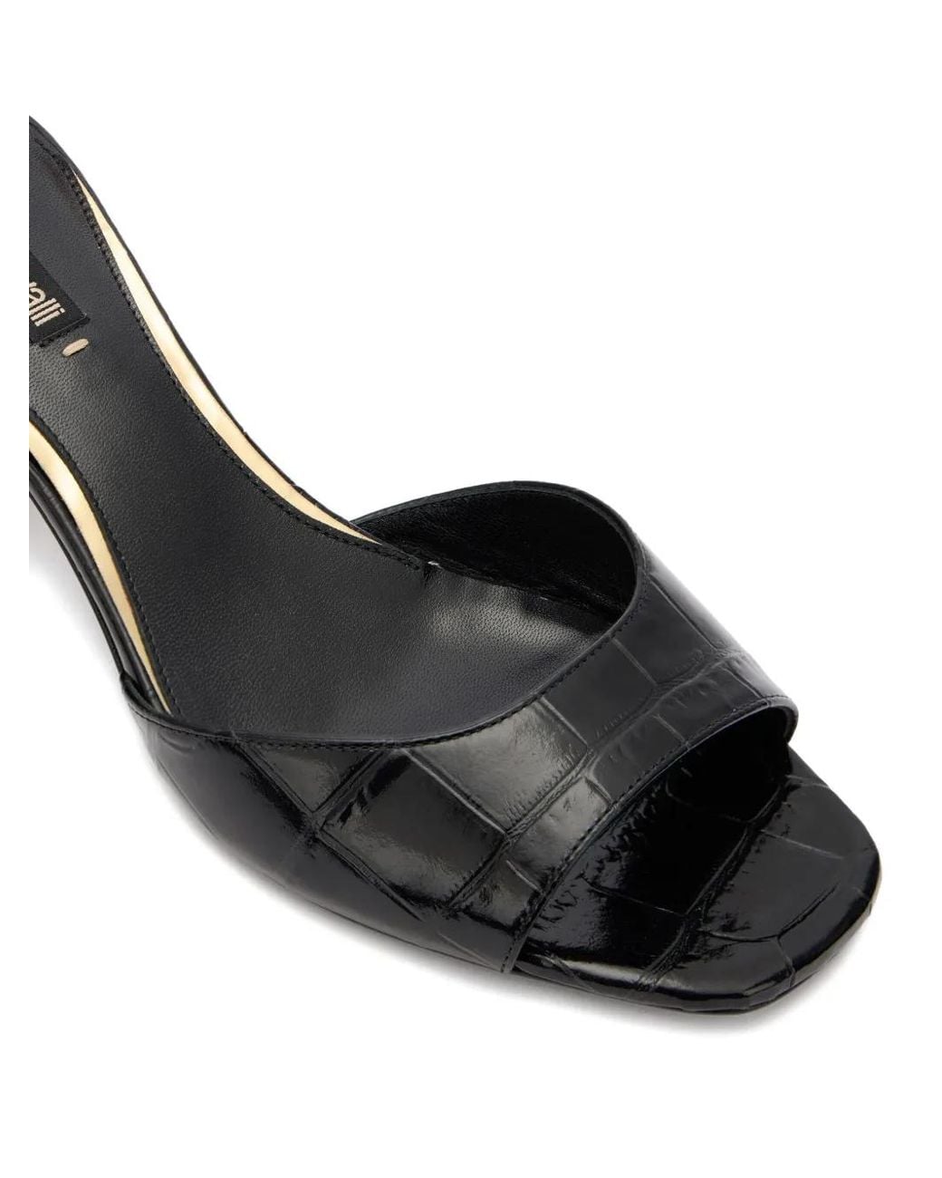 Roberto Cavalli Black Mules Mit Kroko-Effekt