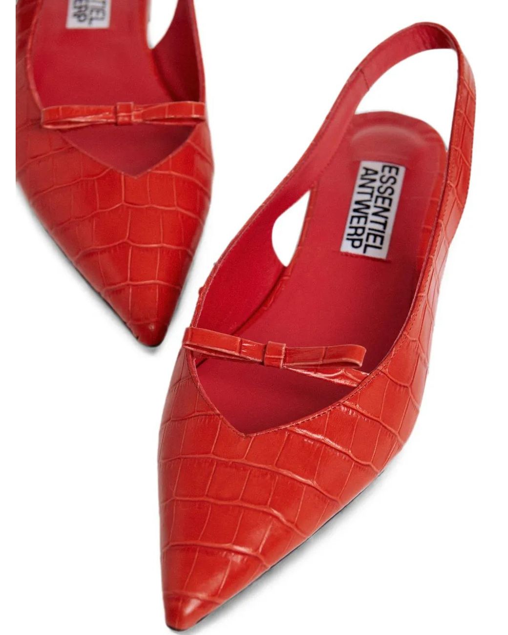 Essentiel Antwerp Red Klat2 Croc-Effect Slingback Flat Pumps