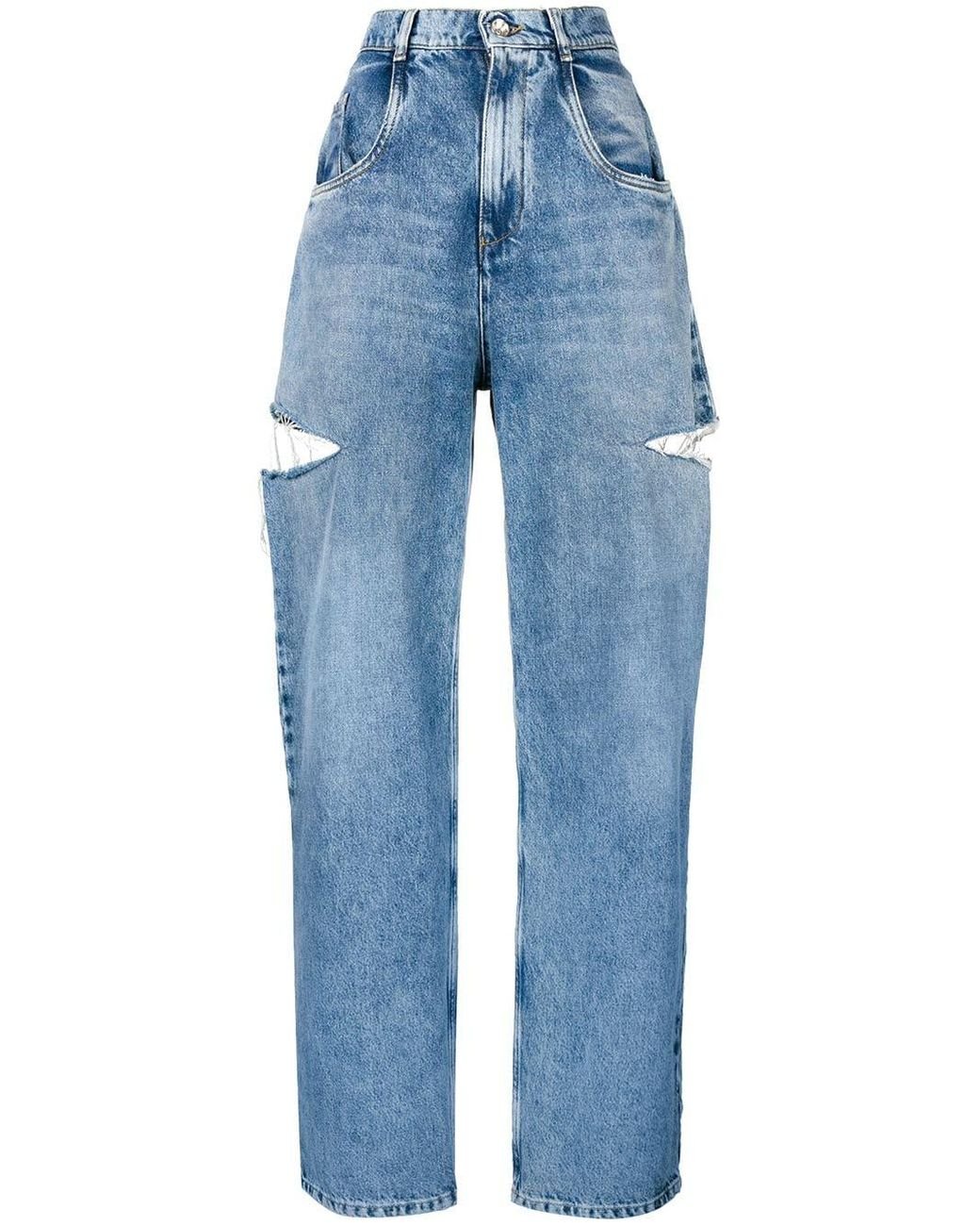 Maison Margiela Denim Cutout Details Wide Jeans in Blue | Lyst 安心の正規品 Maison margiela outline denim Gジャン/デニムジャケット