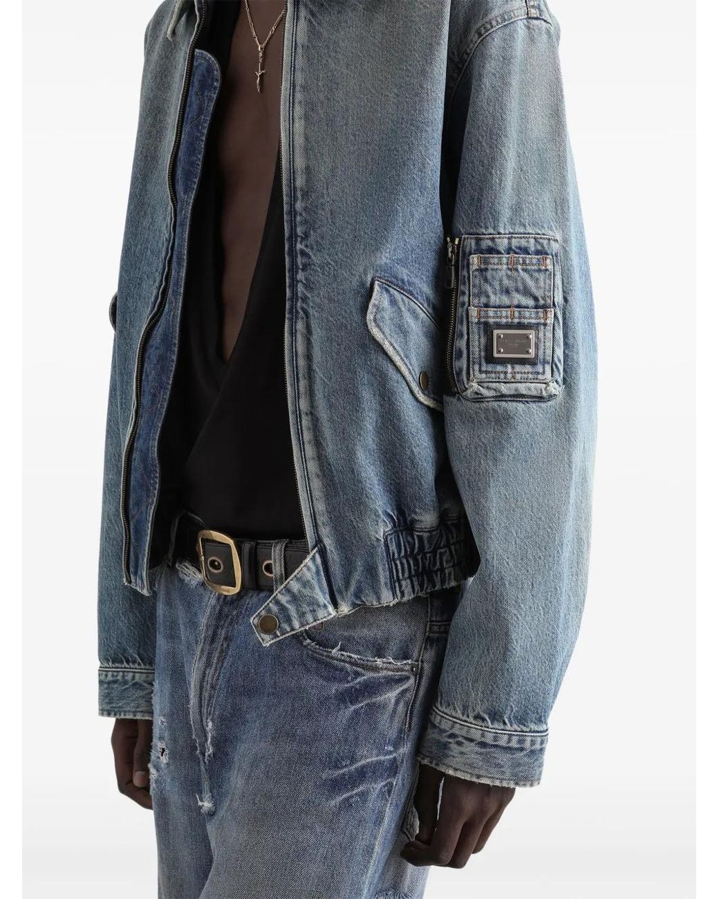 Dolce & Gabbana Blue Logo-Appliqué Denim Jacket for men
