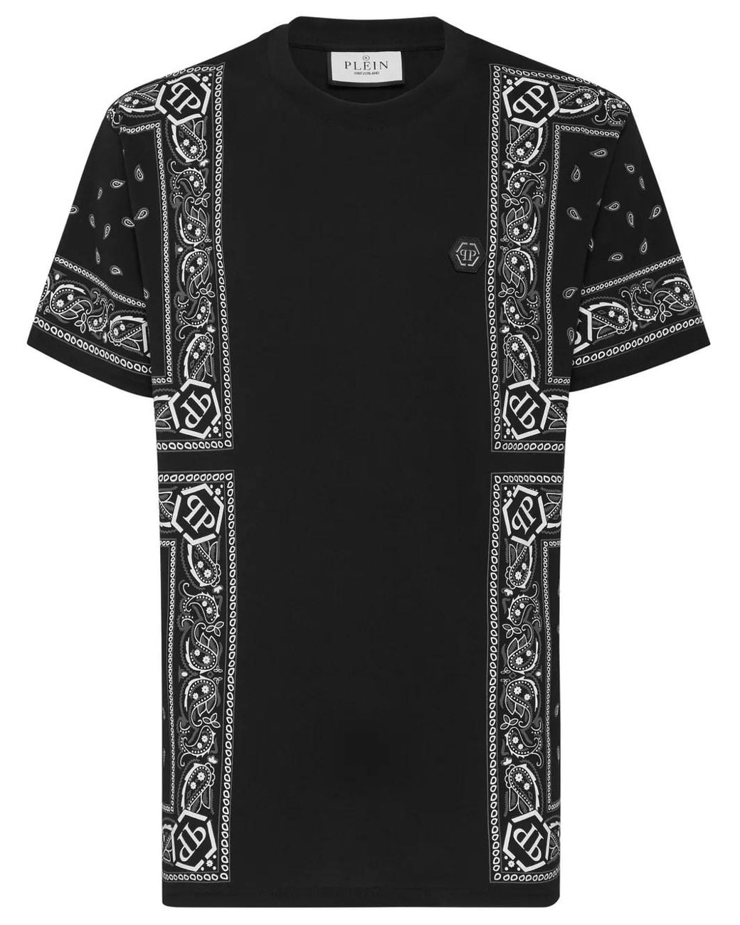 Philipp Plein Black Paisley-Print T-Shirt for men