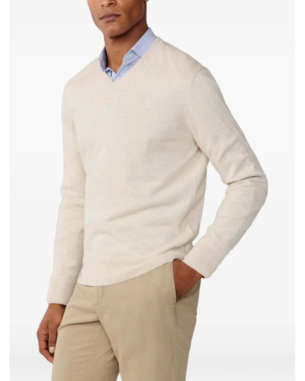 Hackett White Embroidered V-Neck Sweater for men