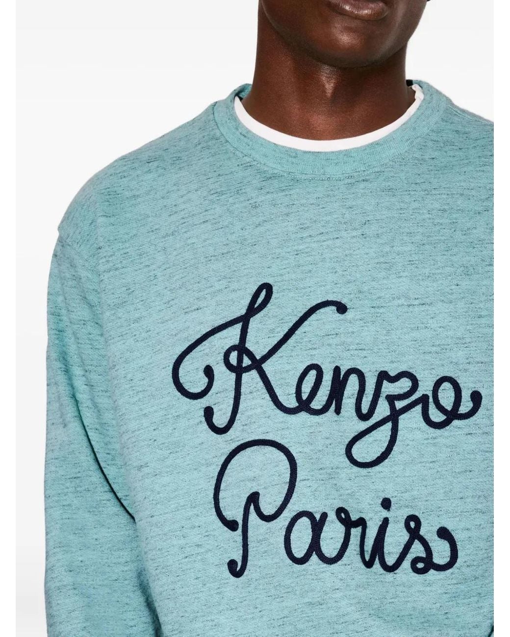 KENZO Blue Paris Chainstitch-Embroidered Logo Sweatshirt for men