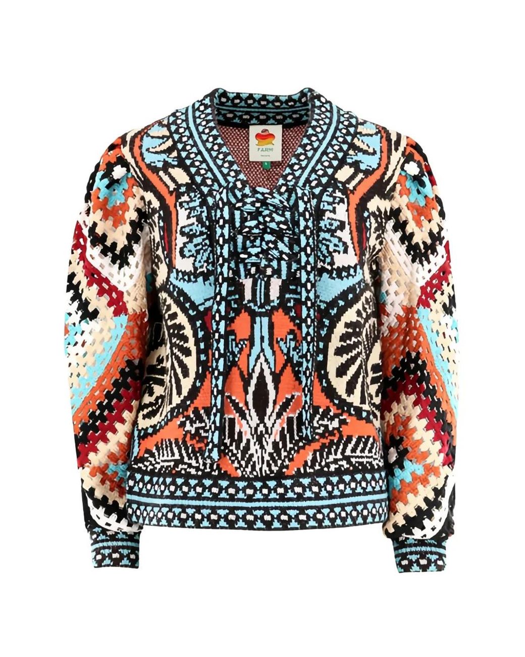 Farm Rio Black Crochet-Construction V-Neck Sweater
