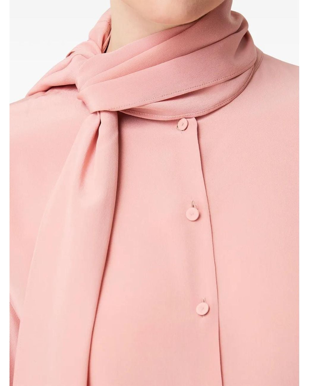 Another Tomorrow Pink Signature Bow Silk Blouse
