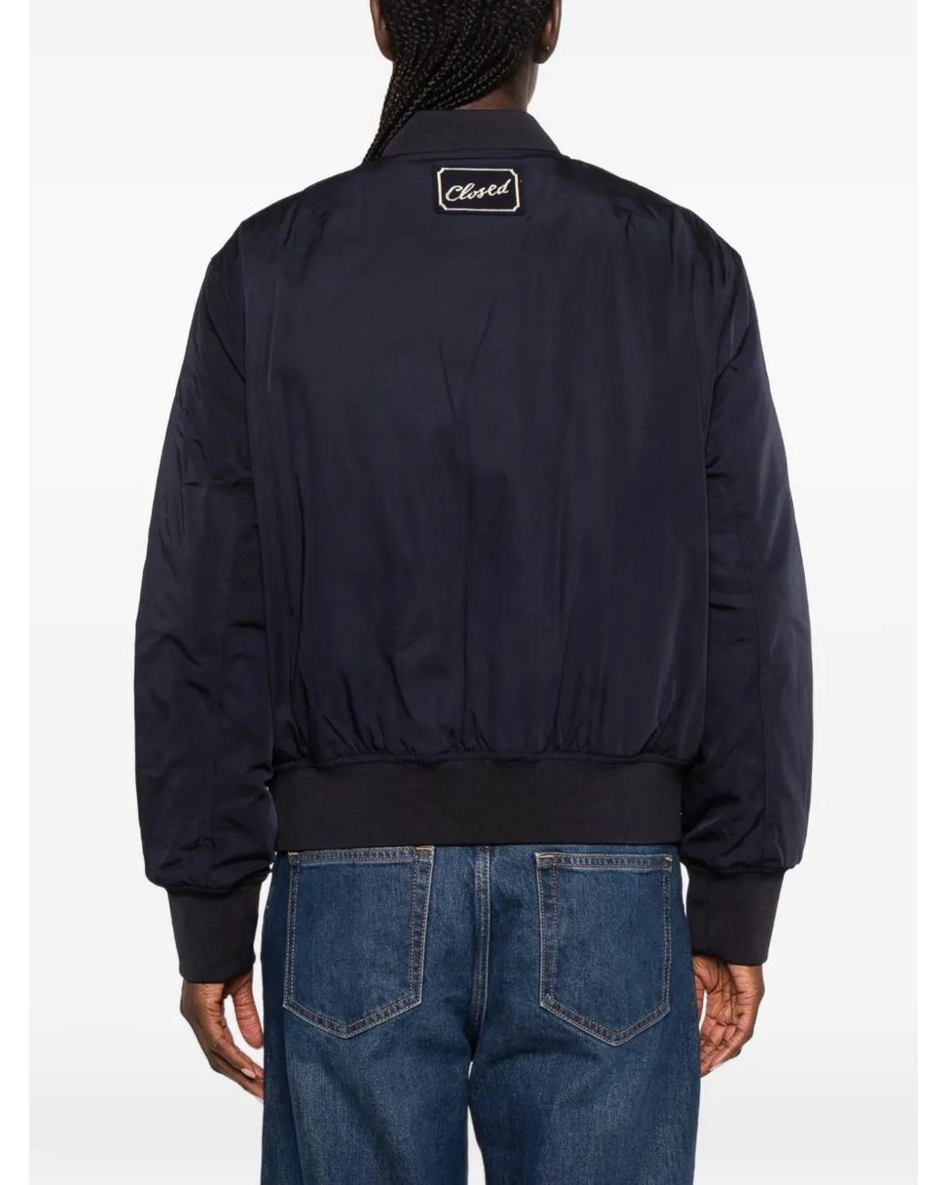 Closed Blue Logo-Patch Bomber Jacket