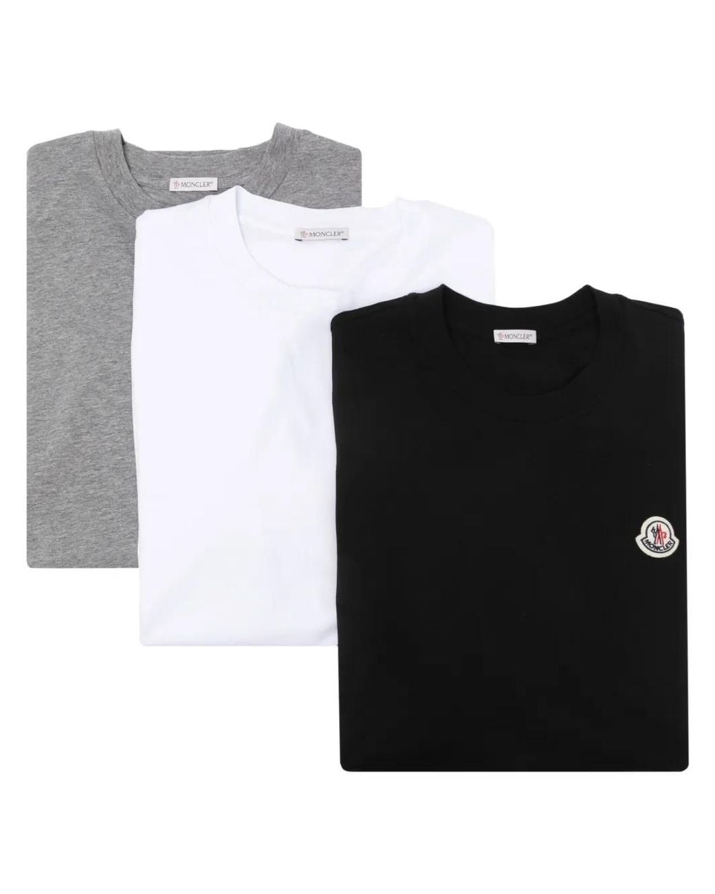 Moncler Drie Katoenen T-Shirts Met Logopatch in het Black voor heren