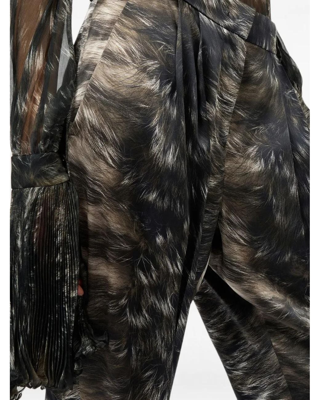 Roberto Cavalli Gray Fur-Print Pleated Trousers