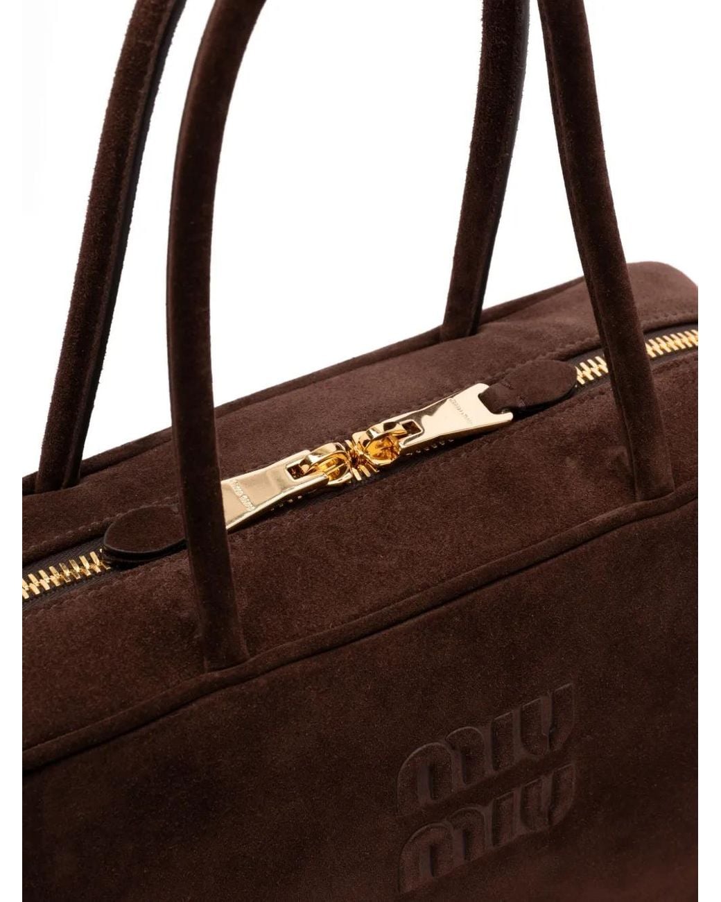 Miu Miu Brown Embossed-Logo Top-Handle Bag