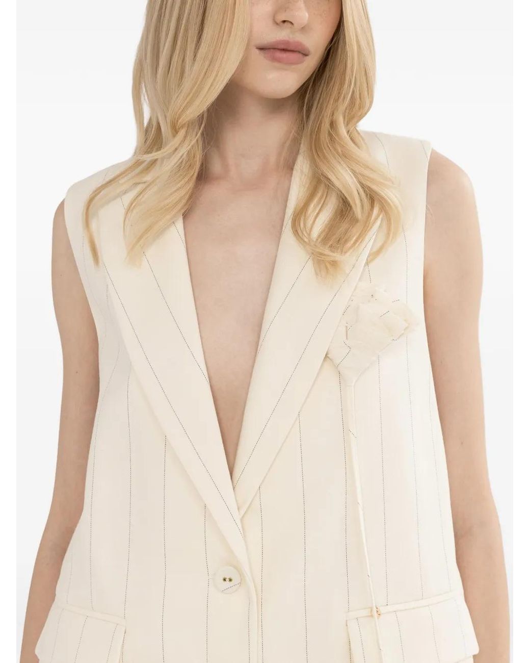Nissa Natural Pinstripe Single-Breasted Waistcoat
