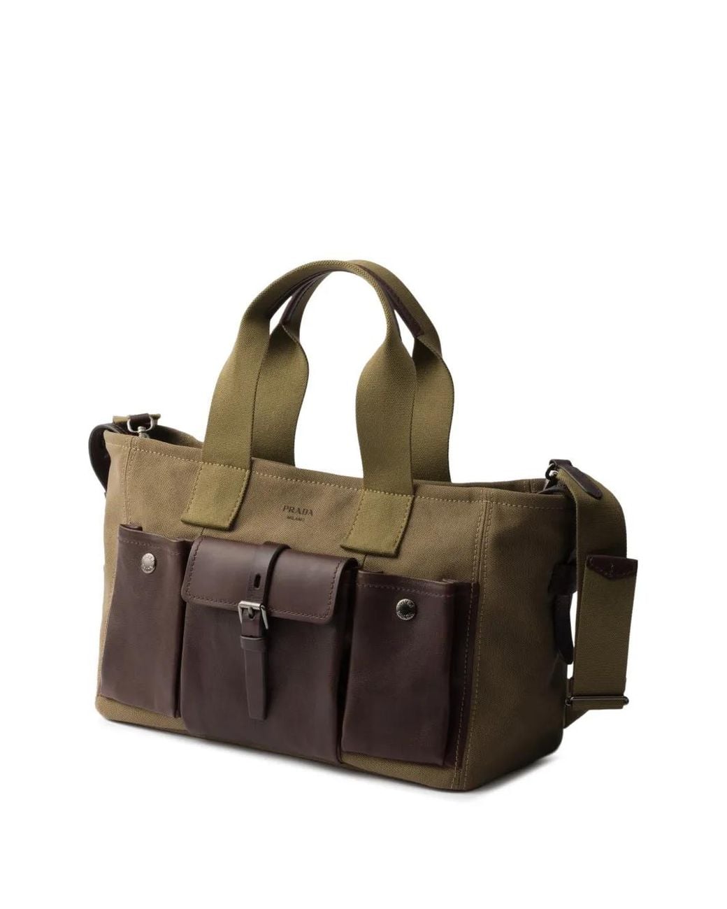 Prada Black Route Large Canvas And Leather Tote Bag