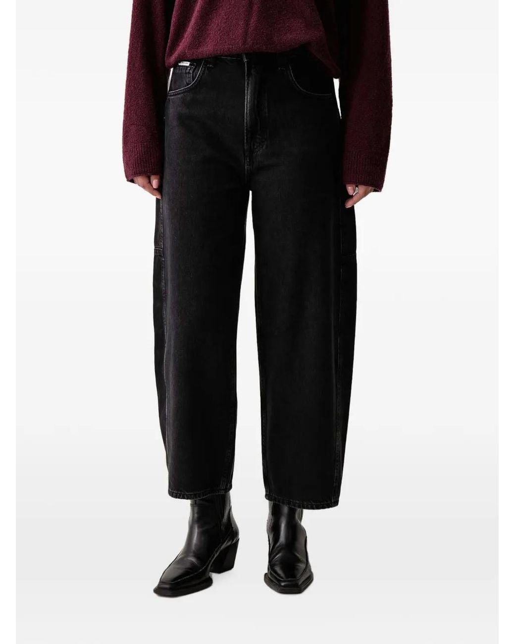 Marc O' Polo Black Enni Faded-Effect Barrel-Leg Jeans