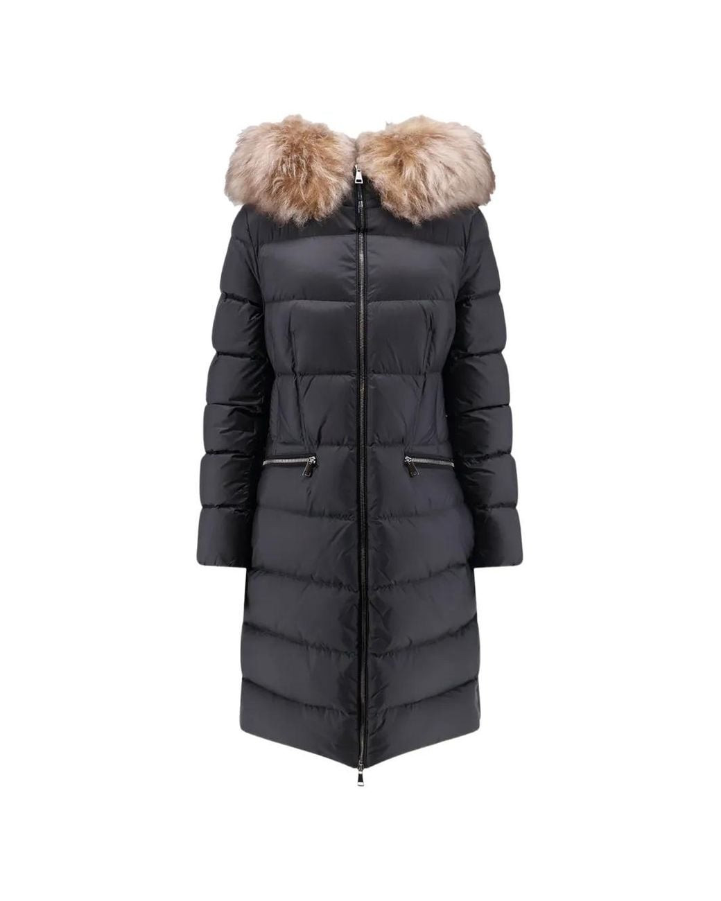 Moncler Black Boedic Shearling-Trim Down Coat