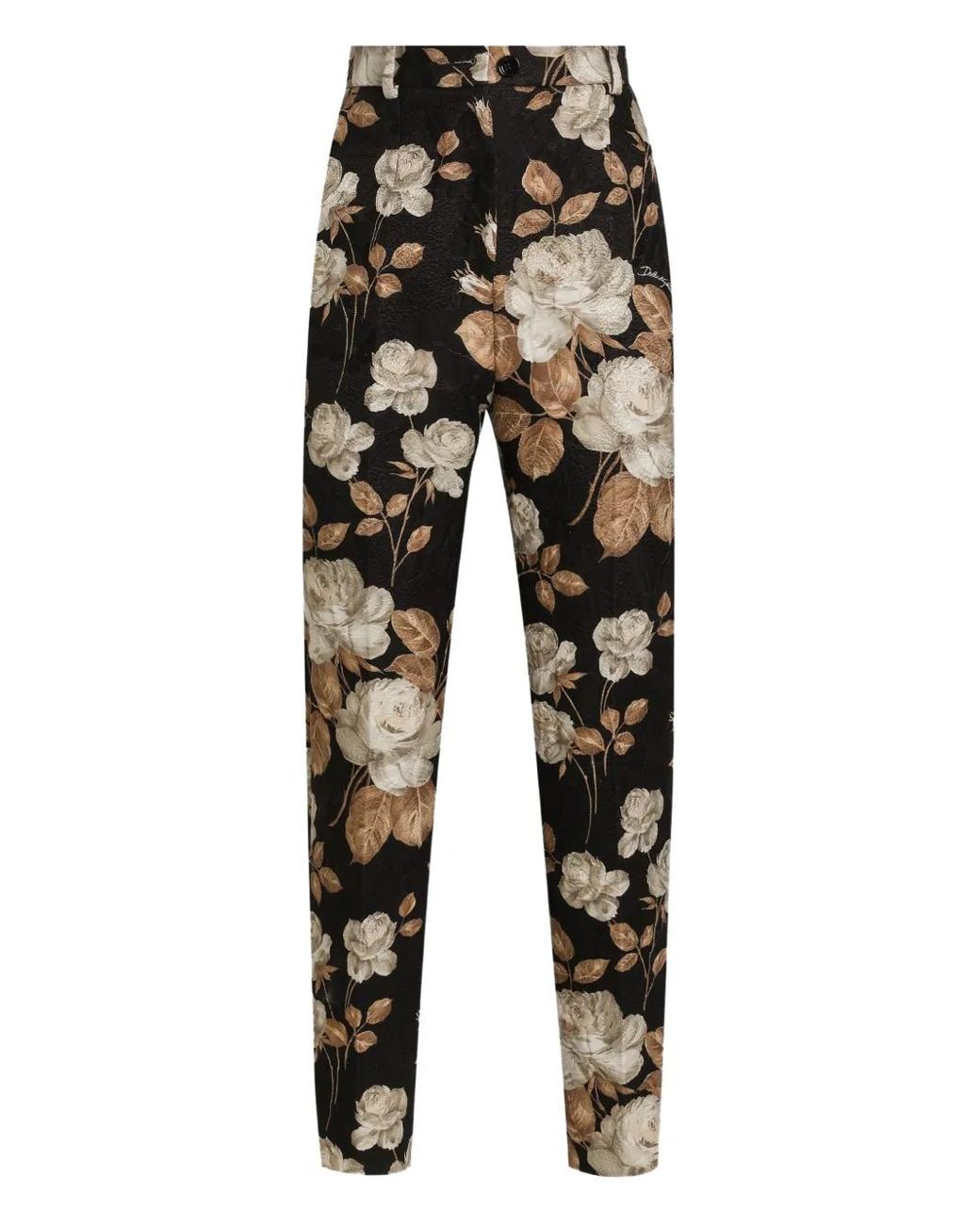Dolce & Gabbana Black Cotton-Blend Floral Trousers