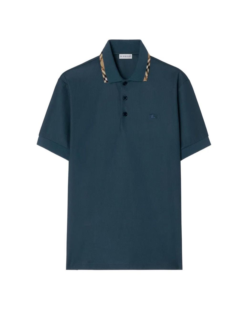 Burberry Blue Check-Trim Cotton Polo Shirt for men