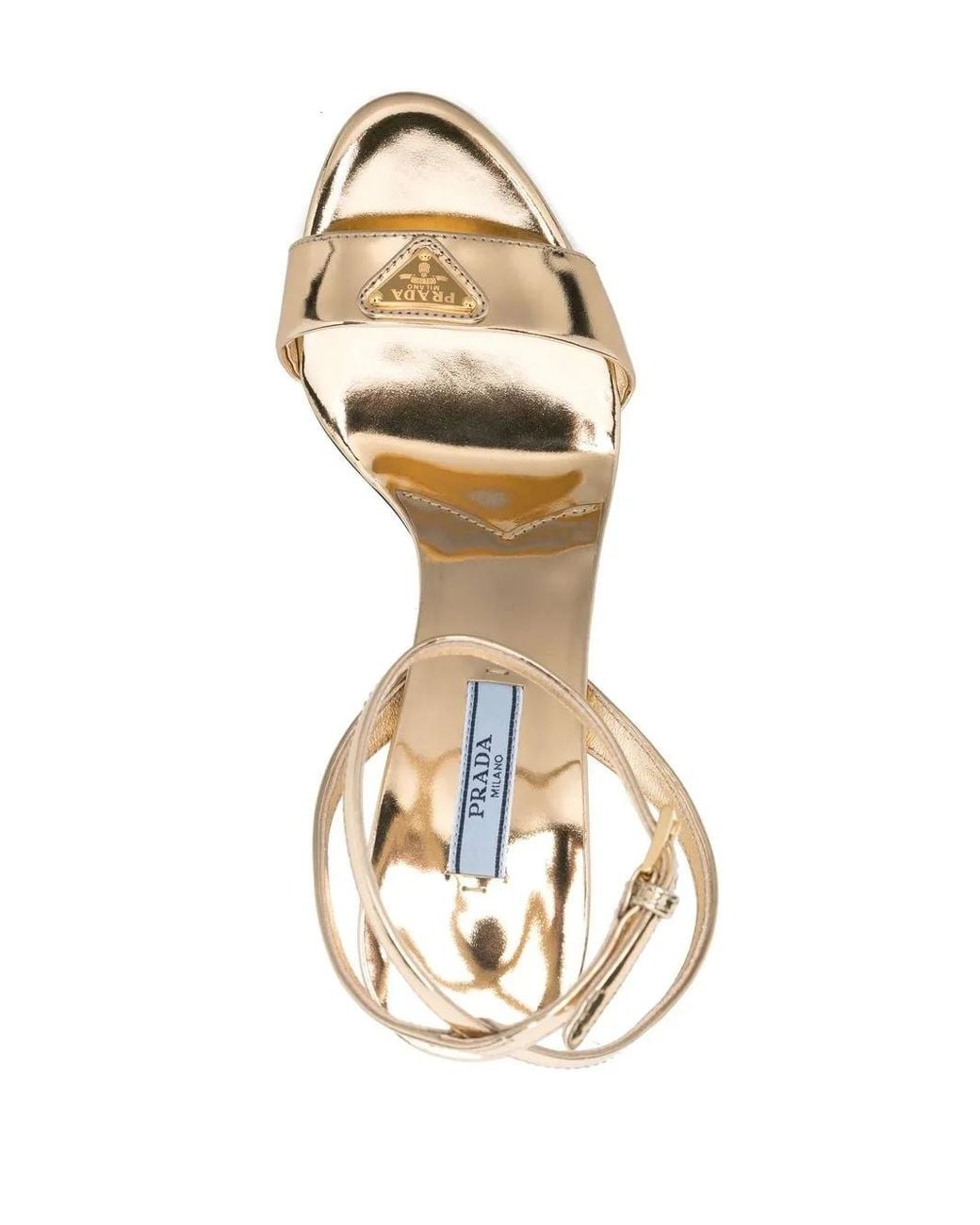 Prada Natural Logo-Plaque Metallic Sandals
