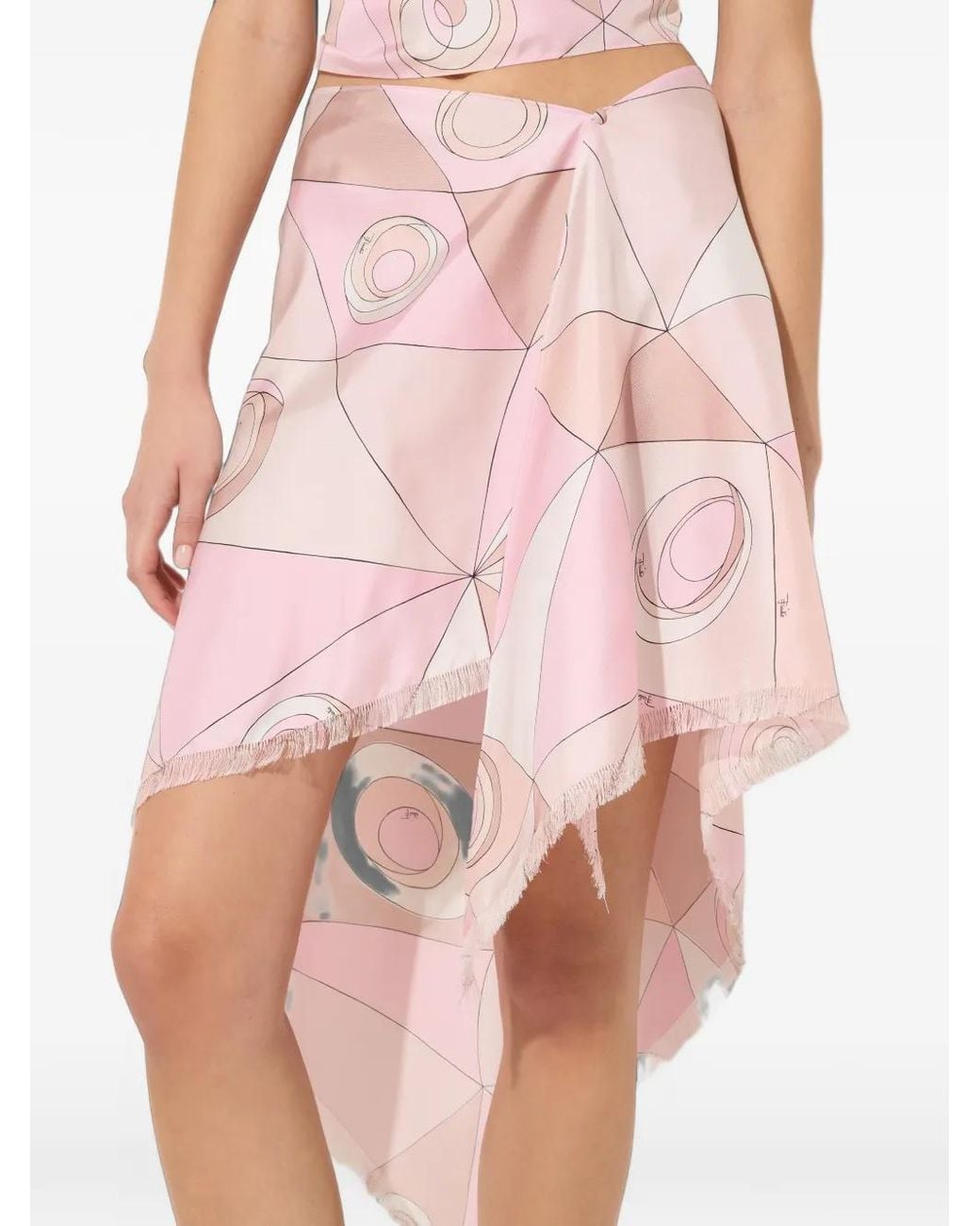 Emilio Pucci Pink Occhi-Print Asymmetrical Silk Skirt