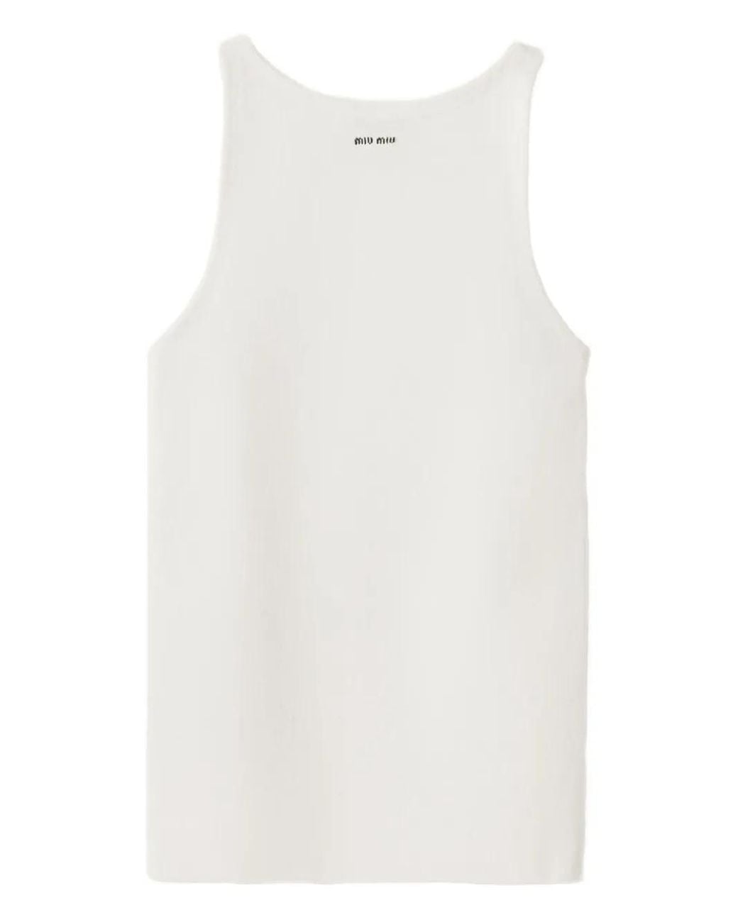 Miu Miu White Cotton Knitted Logo Tank Top