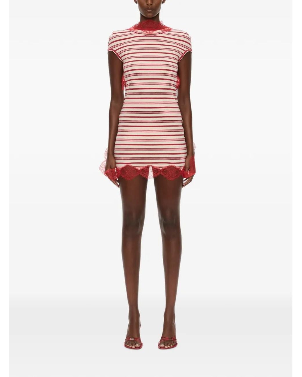 Christopher Esber Red Striped Lace-Trim Mini Dress