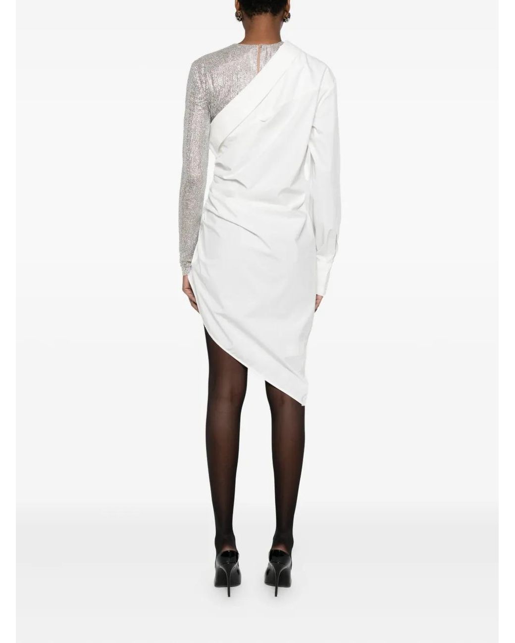 GIUSEPPE DI MORABITO White Rhinestone-Embellished Draped Dress
