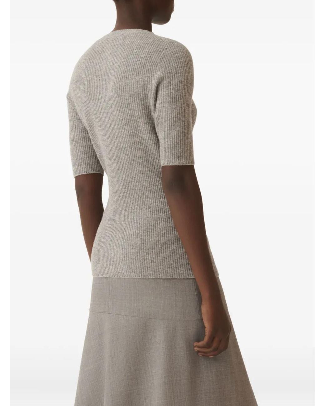 Fabiana Filippi Gray Ribbed Short-Sleeve Top