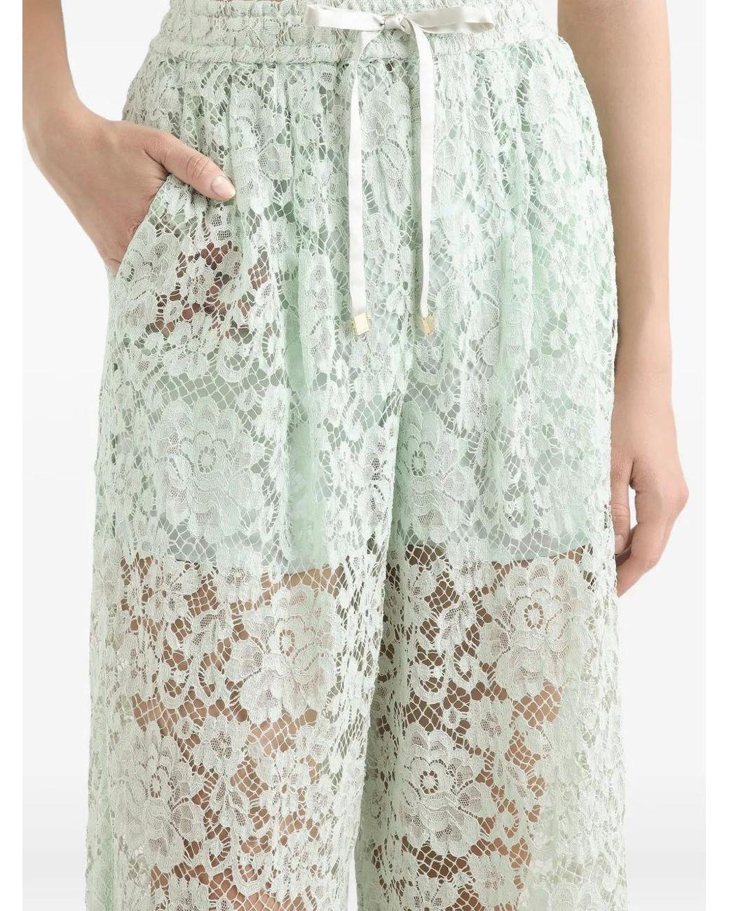 Dolce & Gabbana White Floral Lace Palazzo Pants