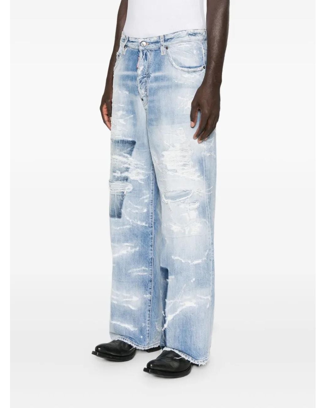 DSquared² Blue Patchwork Distressed Jeans for men