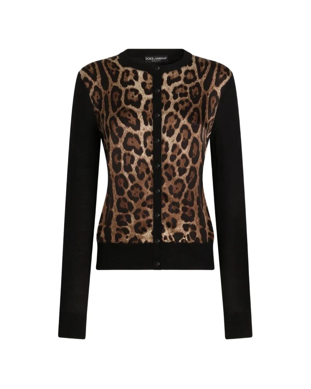 Dolce & Gabbana Black Leo-Print Wool Cardigan