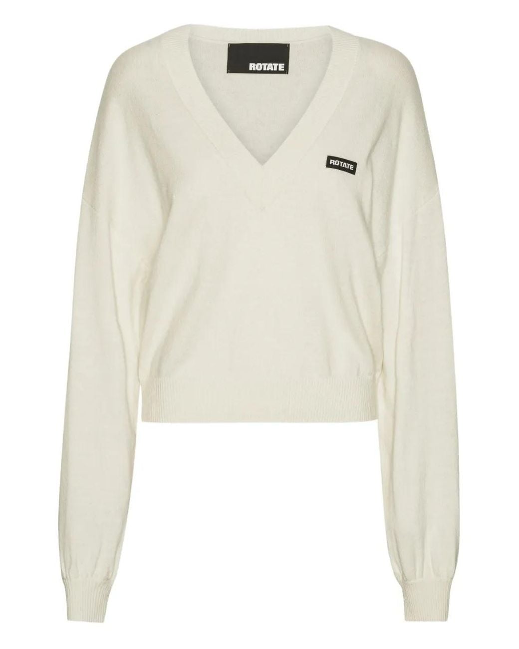 ROTATE BIRGER CHRISTENSEN White Knit V-Neck Sweater