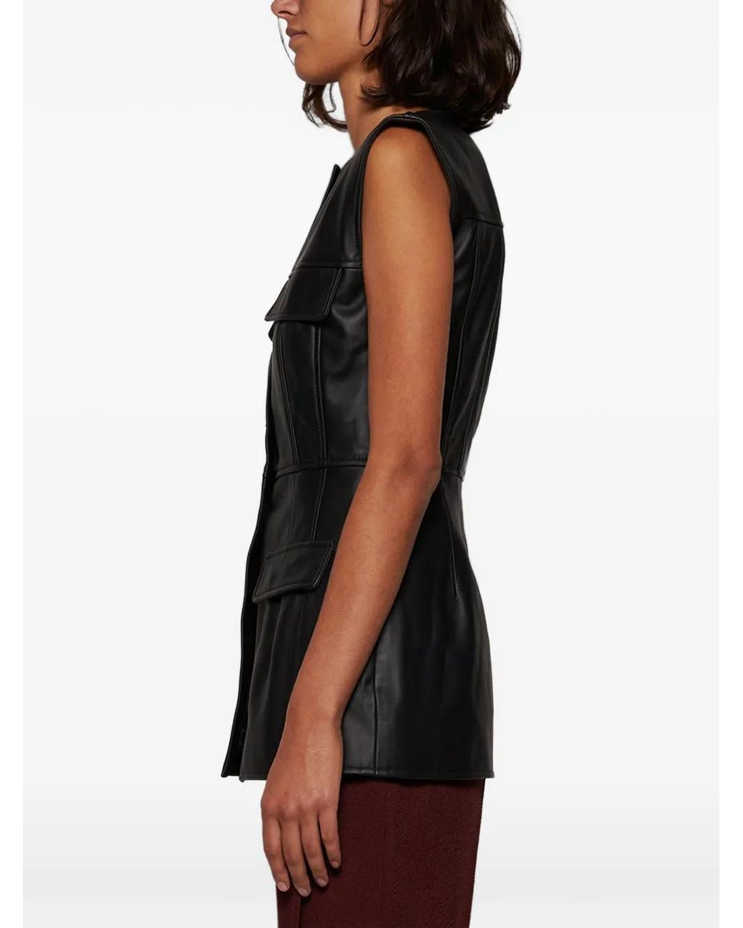 TOVE Gia Buttoned Leather Blouse in Black | Lyst