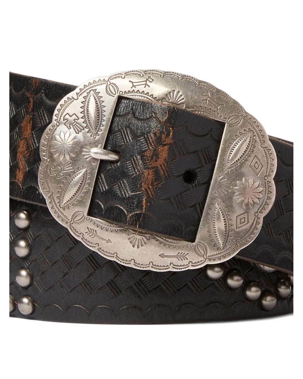 RRL White Studded Leather Belt for men