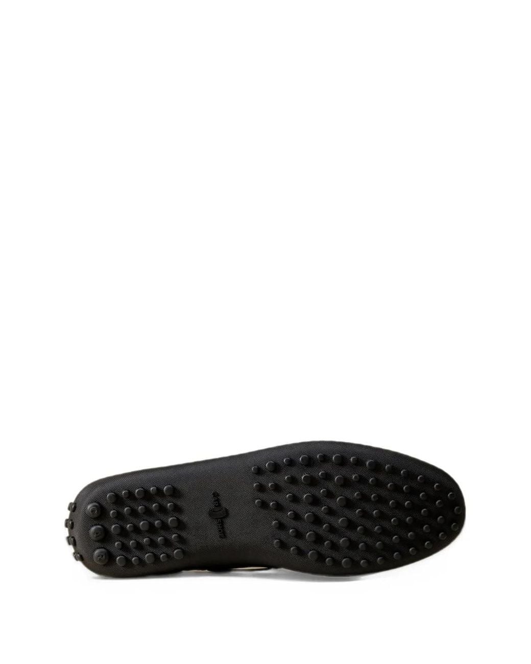Car Shoe Black Bleached-Leather Apron-Toe Loafers for men