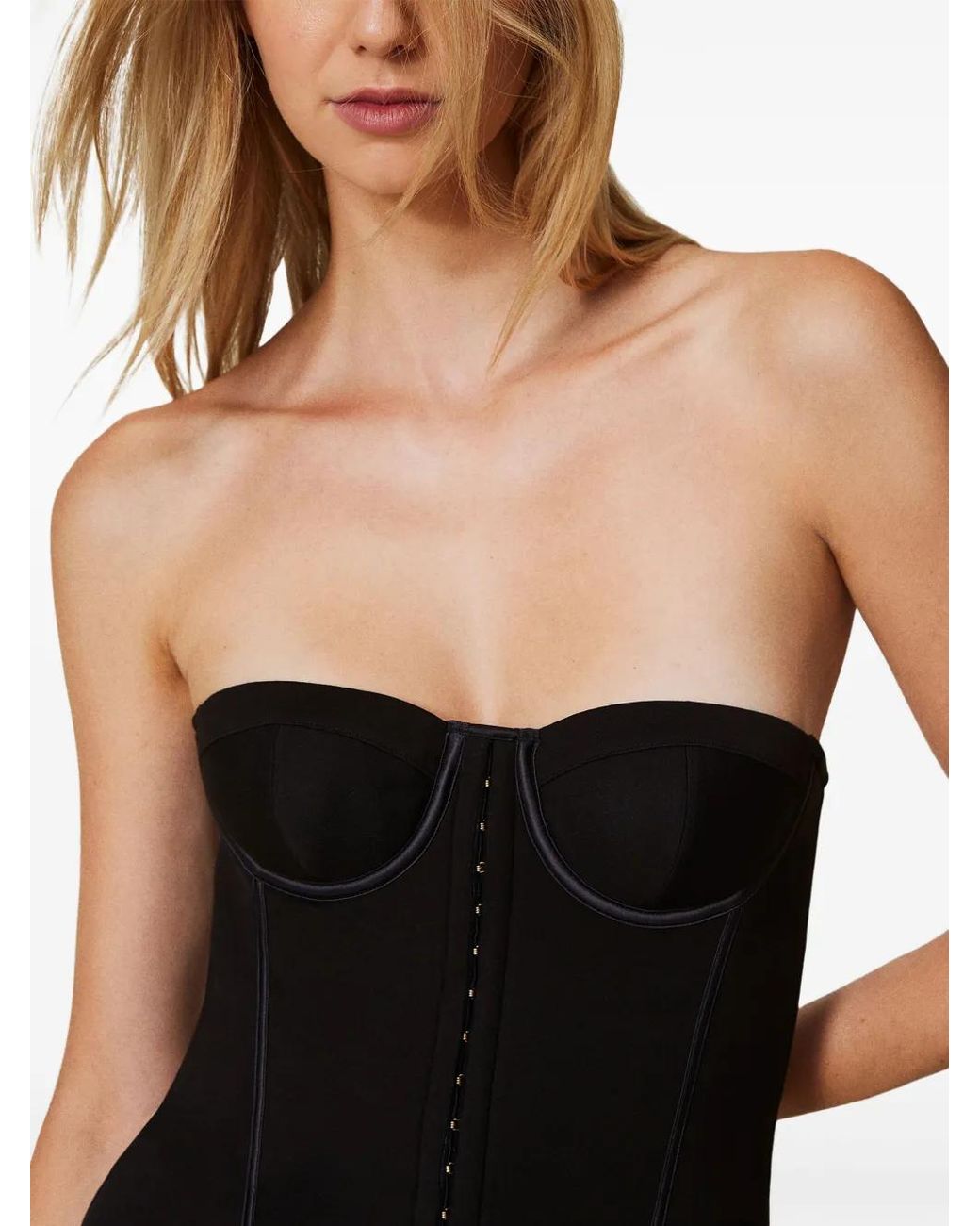 Twinset Black Hooked Bustier Midi Dress