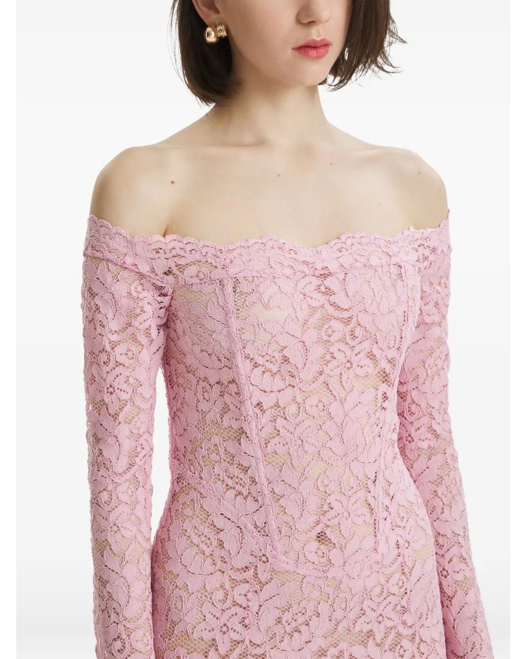 2310 STUDIO Pink Off-Shoulder Lace Maxi Dress
