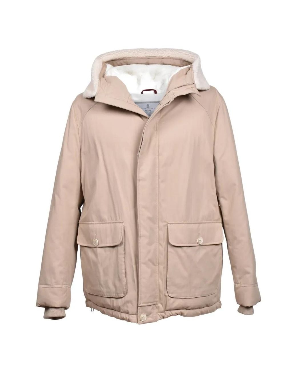 Brunello Cucinelli Natural Quilted Shearling-Lined Parka Jacket for men