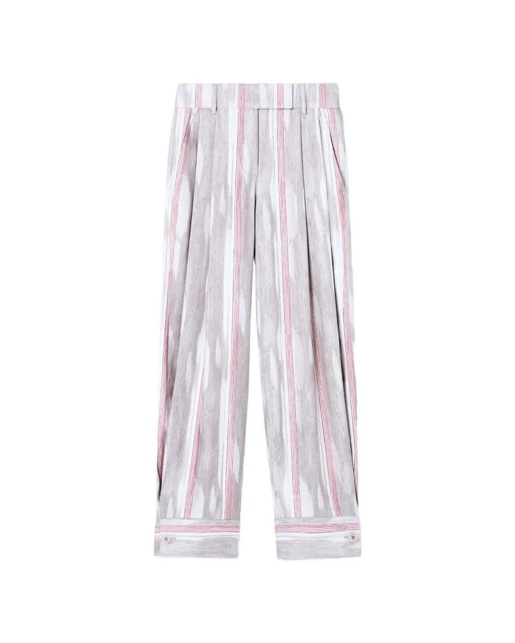 Giorgio Armani White Stripe-Print Buttoned-Cuff Trousers