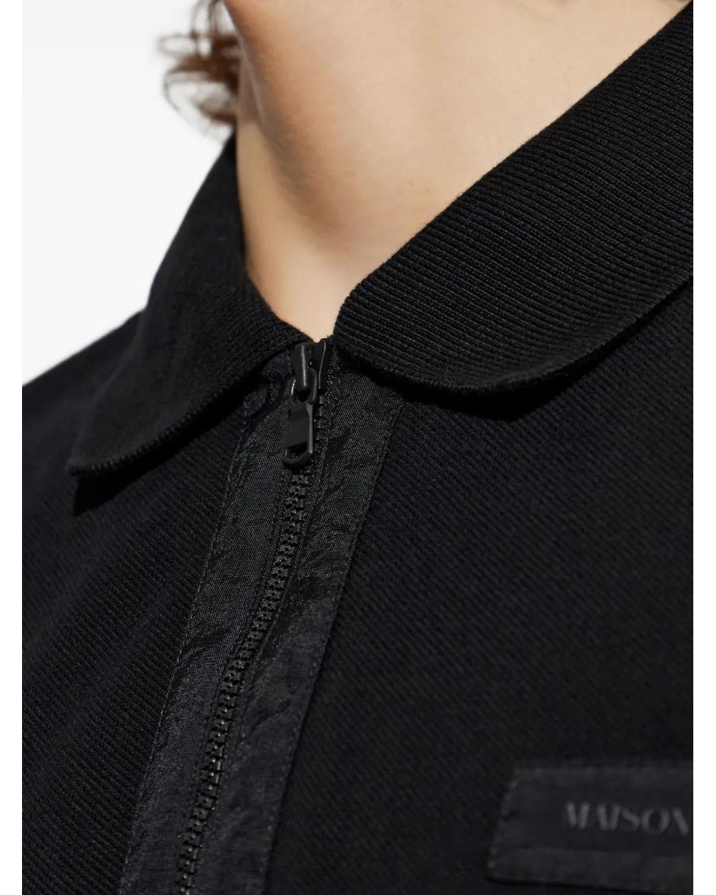Maison Kitsuné Black Zip-Fastening Logo-Patch Polo Shirt for men