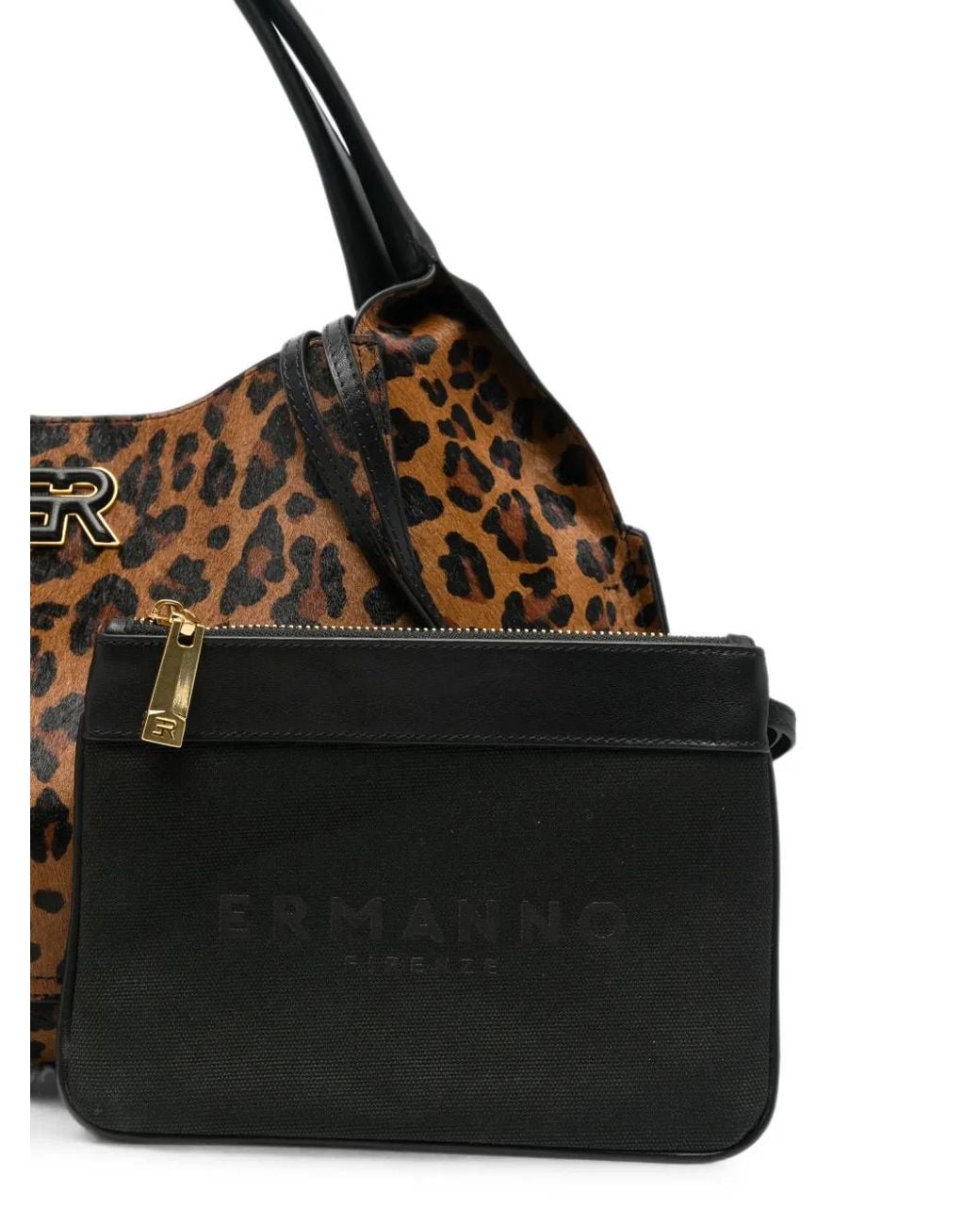 ERMANNO FIRENZE Brown Leopard-Print Leather Tote Bag