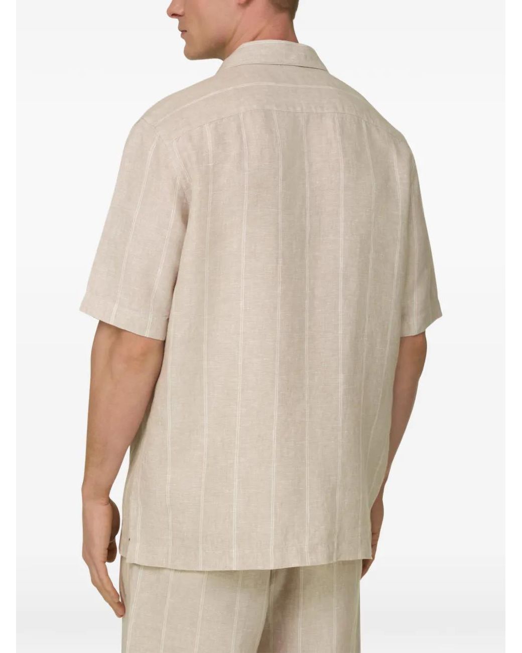 Boggi White Regular Fit Pinstripe Linen Shirt for men