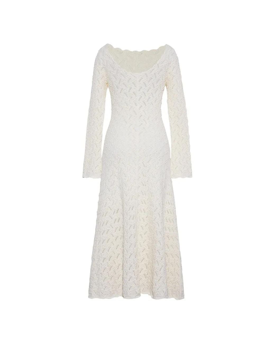 Cara Cara White Pointelle-Knit Scalloped Dress