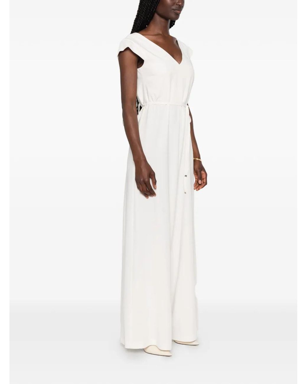 Herno White Belted V-Neck Jumpsuit