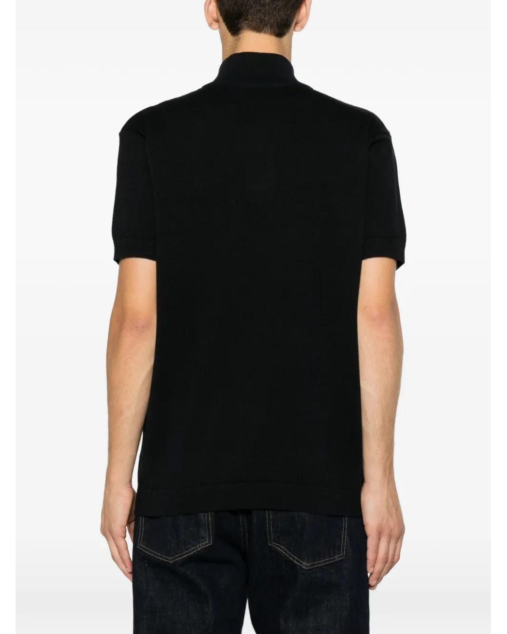 Sergio Tacchini Black Logo-Embroidered Zip-Neck Polo Shirt for men