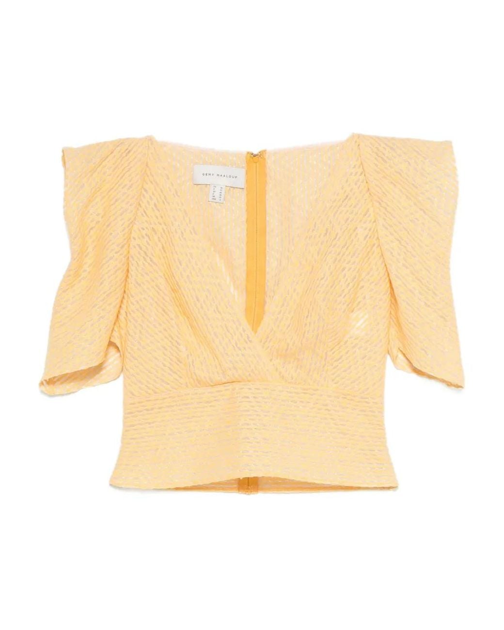 Gemy Maalouf White Puff-Sleeve V-Neck Top